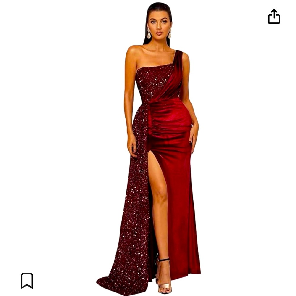 Formal Sequin Velvet Gown Wine Color